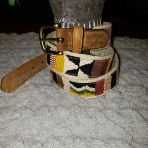Vtg Southwestern Embroidered Leather Belt